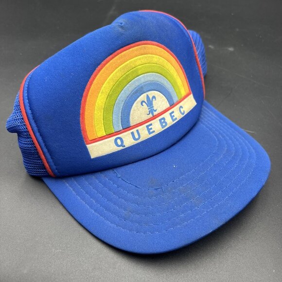 Vintage Rainbow Quebec Canada Retro Snapback Trucker's Hat Cap Mesh RARE Blue - Picture 12 of 12
